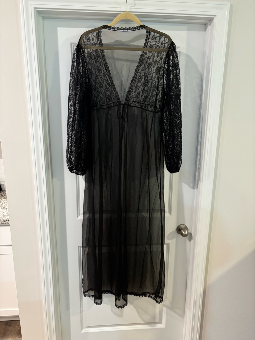 Black Sheer Lace Long Robe